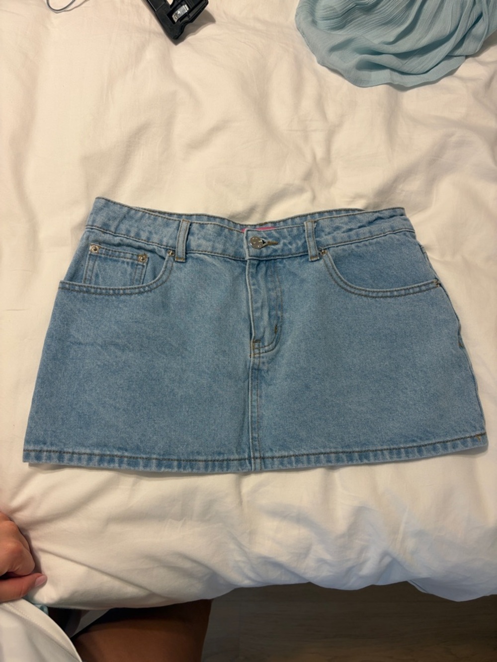 Edikted Light Blue Denim Mini Skirt